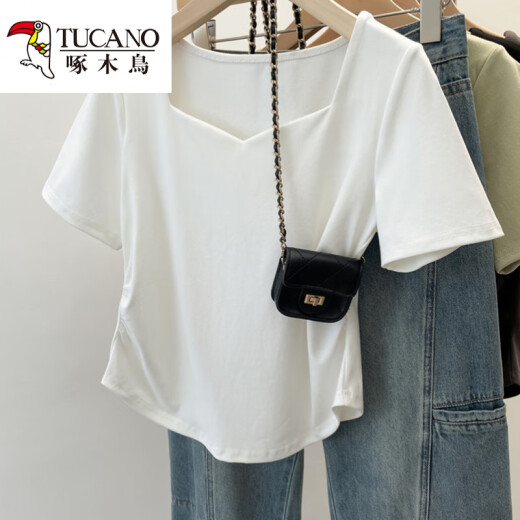 Carpintero de carpintería gran tamaño grasa de mujeres MM Summer Nuevo estilo 2025 Collar cuadrado Tamita de manga corta Diseño de hombro de moda Top 13701 4xl Recomendado 176-190Jin [Jin es igual a 0,5 kg]