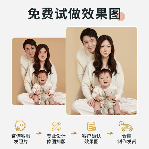 洗照片做全家福相框相片带打印加冲印婚纱照放大挂墙金属摆台定制 洛克钛金金属包边品质精选 56寸(14070cm)挂墙