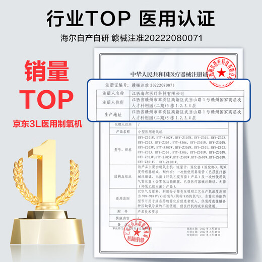 Haier 3L liter medical oxygen concentrator household oxygen machine for the elderly and pregnant women all-in-one oxygen machine light sound belt atomization 301W