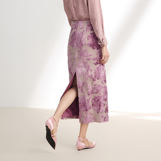 Ep Yaying Blue Label Series 丨 Cortado Tie-Dye de mariposa pintada a mano Peony Slit Skirt Shopping Mall mismo modelo 3523A Purple L