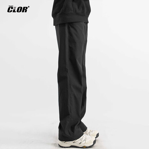 CLOR trendy work pants men's summer casual thin pants high street loose sports straight pants CL50 black L