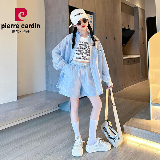 Pierre Cardin (Pierre Cardin) Girls Summer Sun Protection Veste Ice Suit Silk Big Children's Big Children Summer Shorts à la mode