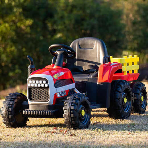 Xingchenhao children's tractor four-wheel electric car baby toy car can sit on a person with remote control 1 to 3 years old gift red 12V7A+Bluetooth+leather seat+soft wheel