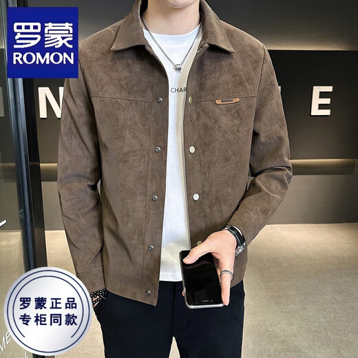 ROMON Jacket Men's Autumn and Winter Plus Velvet Handsome Trendy Lapel Suede Spring Top Men's Jacket Coffee Color Plus Velvet 2XL 140-155Jin Jin is equal to 0.5 kg
