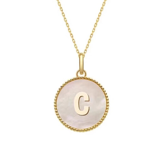Juke Ma Junyan's same letter necklace round plate plated 18K gold mother-of-pearl pendant high-end gift jewelry clavicle chain Y glossy version