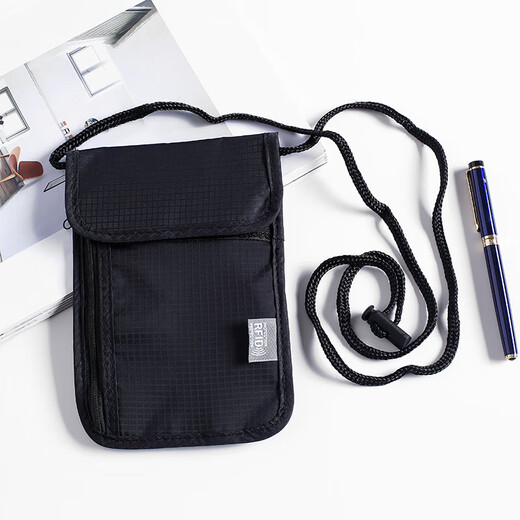 Bolsa de pasaporte de cuello de cabestro de Zhewei Xianxiu Bolsa de viaje en el extranjero Big Bag Mobile Phone Bag Crossbody Certificado de certificado Actualización personalizada 7 Compartimento/Negro antirrobo Negro