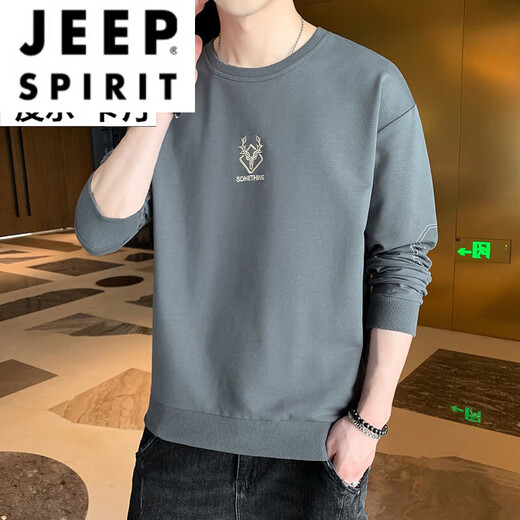 JEEP SPIRIT2025春秋男士长袖t恤秋装上衣服韩版潮流男春秋款卫衣春秋打底衫 qd-we1105黑色 M