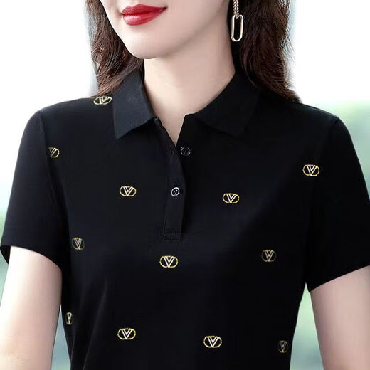 T-shirt à manches courtes Xuan Mulin pour les femmes en été, nouvelle tenue mère à la mode portant un polo de grande taille de revers rouge C-1697 Rose Red M recommandée 80-95 Jin [Jin est égal à 0,5 kg]