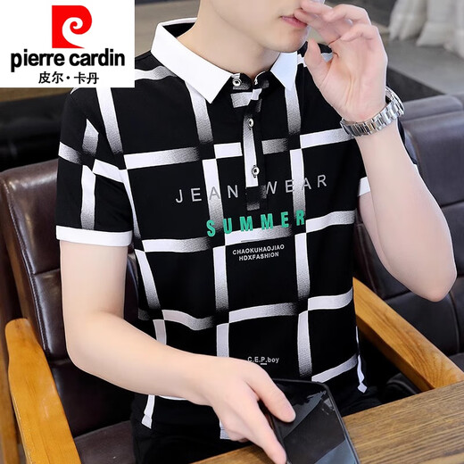Pierre cardin casual versatile lapel POLO shirt trendy letter printing men's short-sleeved T-shirt 2025 summer new top F9230 khaki [Quality Guarantee] M (about 90-105 Jin [Jin equals 0.5 kg] can be worn)