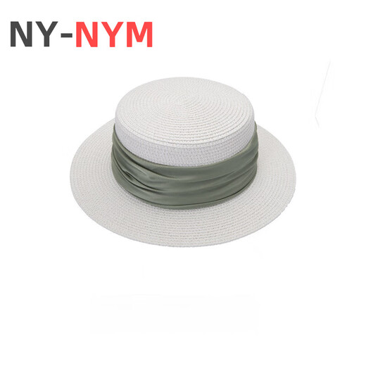 NY-NYM设计师法式绸缎气质礼帽女褶皱织带草帽夏季防晒遮阳帽度假太阳帽 米色-杏色带 M(56-58cm)