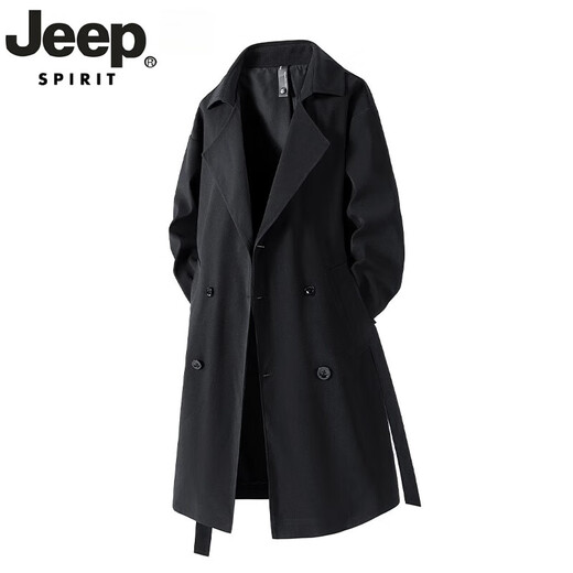 JEEP SPIRIT light luxury high-end German mid-length windbreaker men's British style casual over-the-knee coat jacket men's casual new product black 2XL recommended weight 160-180Jin Jin equals 0.5 kg