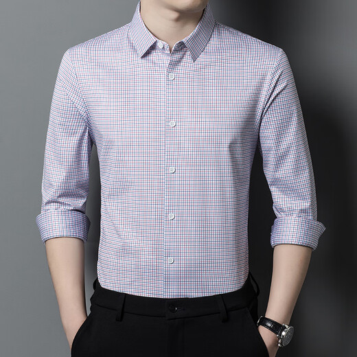 
JASONWOOD official authentic high-end brand men's long-sleeved shirt men's spring business casual middle-aged men's shirt blue plaid 9901 M /165 [Suggested 100-120 Jin [Jin equals 0.5 kg]]