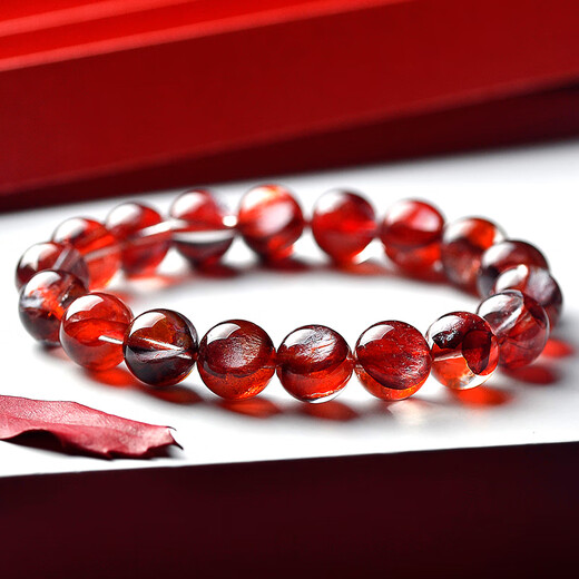 Eternal Symbol Light Luxury Collection Natural Fire Phoenix Feather Ghost Bracelet Ox Blood Red Rose Red Gum Flower Bracelet Couple Collection Collection Feather Ghost Crystal-10mm