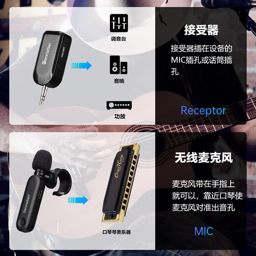 Senmartian True Wireless Harmonica Special Microphone Flute Xiao Hulusi Pickup Ocarina Mouth Organ Xun Special Radio Microphone Stage Performance Audio Universal Finger Ring Microphone Harmonica True Wireless Microphone One to One + Large Speaker