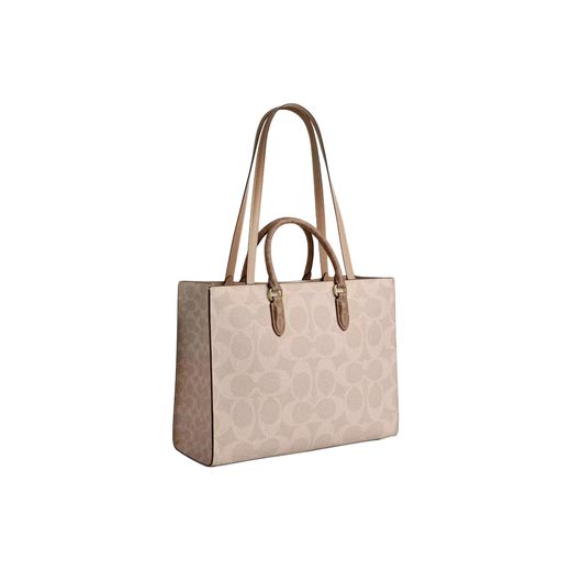 COACH蔻驰 Maggie现货Logo标志 帆布托特包Tote包购物袋单肩新品25新款 灰褐色 CY677-IMXI9现货 大号