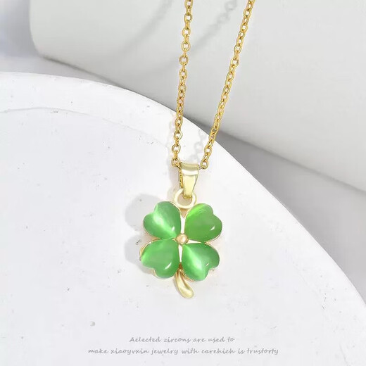 Green pendant four-leaf clover necklace accessories women's exquisite jewelry sweet clavicle chain light luxury niche high-end gift gold