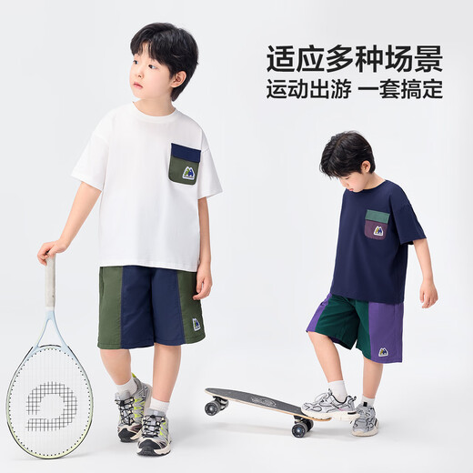 Zuoxi Boy Summer Set Children's 7A Antibacterial Cool Two-Piece Set 2025 New Boys Clothes Navy Blue 160