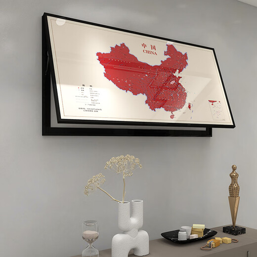 定制中国红可标记磁吸地图电表箱装饰画遮挡开关电表盒配电闸挂画 中国 14070遮挡13060摩登黑E