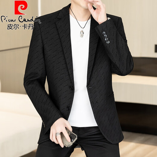 皮尔卡丹（pierre cardin）春秋季休闲西服男士感印花小西装2025新款外套青年单西上衣服 灰色 M 90-110斤内