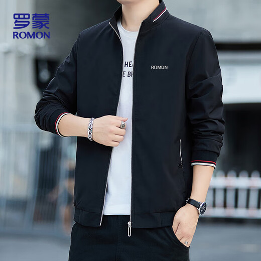罗蒙（ROMON）外套夹克男士潮流时尚商务休闲棒球服立领上衣男装KJ11黑XL