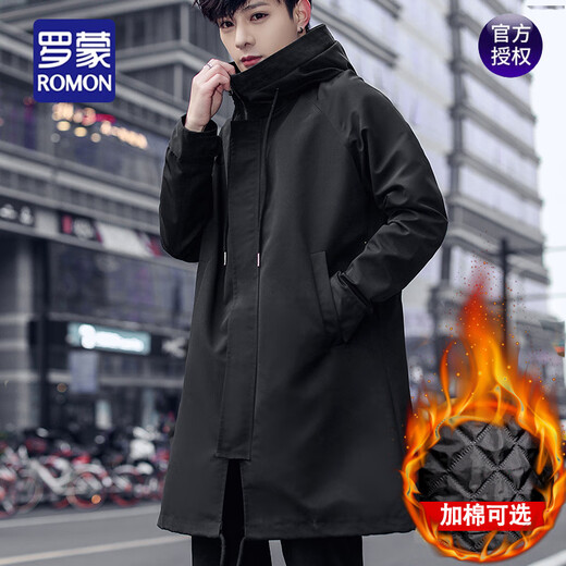 罗蒙（ROMON）2025新春季男士风衣中长款外套薄款潮流外穿黑色大码宽松春秋大衣 黑色春秋款 常规 S 宽松偏大90~110斤