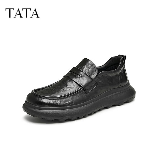 TATA 25 new comfortable and soft business casual leather shoes genuine leather slip-on men's shoes TFE02DM4 black 40