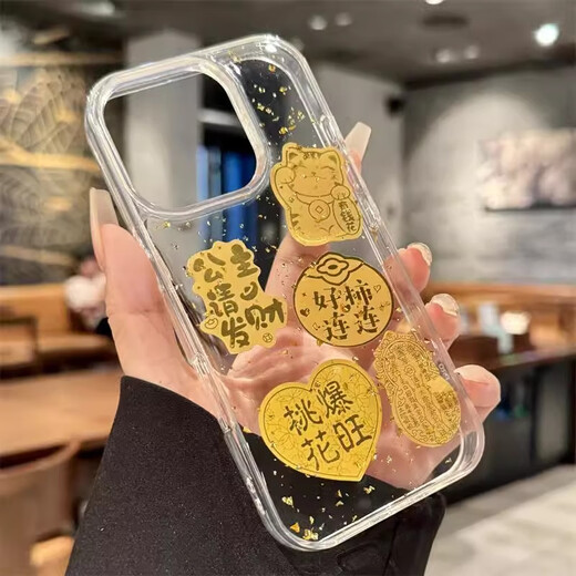 朗菱适用iphone16pro手机壳苹果16pro保护套 高级感金箔超薄全透明防摔软壳男女款 公主请发财