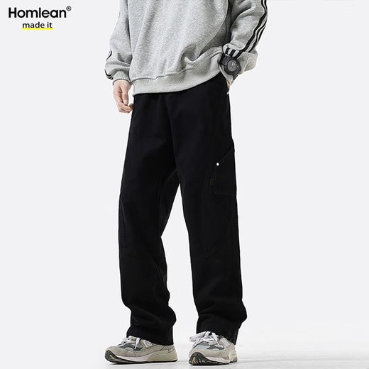 Homlean美式纯棉休闲裤男春夏小众潮牌复古宽松工装长裤子HS60卡其色2XL