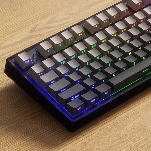腹灵mk870黑莓侧刻机械键盘蓝牙有线无线蓝牙客制化电脑游戏静音办公 【单模】黑曜石+微尘侧刻键帽 KTT茶轴【万金油】