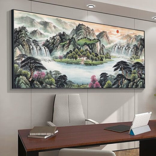 Die große Wand, die die Berge unterstützt und die große Wandlandschaftsbüro-Konferenzraum aufgehängt, Gemälde Dekorative Kalligraphie Malmale Wohnzimmer Hintergrund Wandgemäld