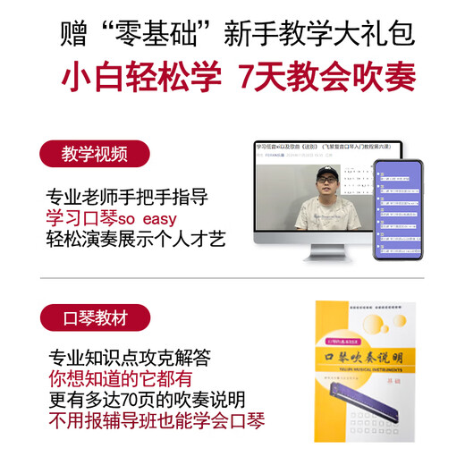 FUTURE STAR（未来之星）24孔复音C调口琴初学儿童学生吹奏入门级乐器 幽邃黑（复音C调+教材大礼包） 无规格
