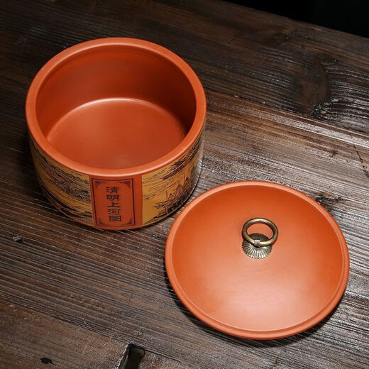 Yujia Road Large Ceramic Tea Can Purple Clay Material Household Pu'er Tea Sealed Storage Tea Packaging Can Fuchun Mountain Residence Picture