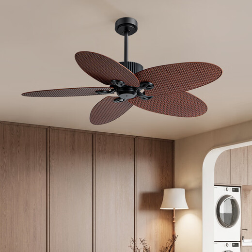 Weather Vane mittelalterlicher Stil Retro Restaurant Lüfter Licht Imitation Weinblätter Pastoral Country Style Variable Frequenz Großer Windkraft Stille Deckenlüfter Licht 52-736A Licht Farbe Blatt 3 Lampe runde Steinmuster Abdeckung