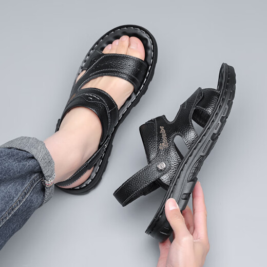 Sandalias guerreras zapatos para hombres zapatos de playa al aire libre sandalias deportivas de dos listones resistentes a la ropa WSL (WZ) -1390 Negro 41