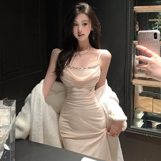 T 天启世纪法式富家千金吊带连衣裙女冬季内搭高级感修身包臀生日礼服中长裙 图片色【钓系约会裙/韩系氛围感 S 【建议80-95斤】