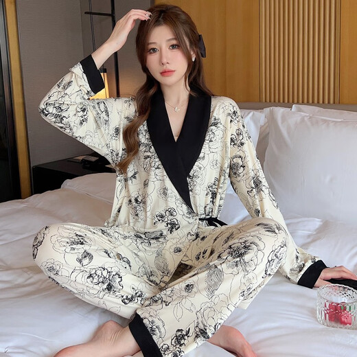 Langsha Modal Cotton Comsement Summer Thin Thin послеродовый кормящий грудью беременных женщин пижамы весна и осенние мамы грудью грудью.