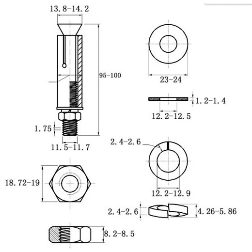 XMSJ boîte entière en gros norme nationale boulon d'expansion galvanisé vis pop-up vis d'expansion M6M8M10M12M14M16M20 crochet pop-up M12130 par boîte
