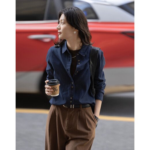Demana fashionable layering spring simple style lapel shirt cloud-like cotton double-button denim shirt women's top