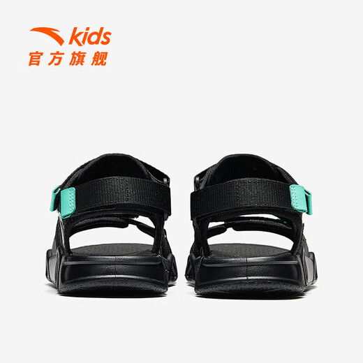 ANTA children's sandals, boys' shoes, 2026 summer new style, arch cross-sea Velcro outdoor beach shoes, one-leg black/raccoon green-1 34 size