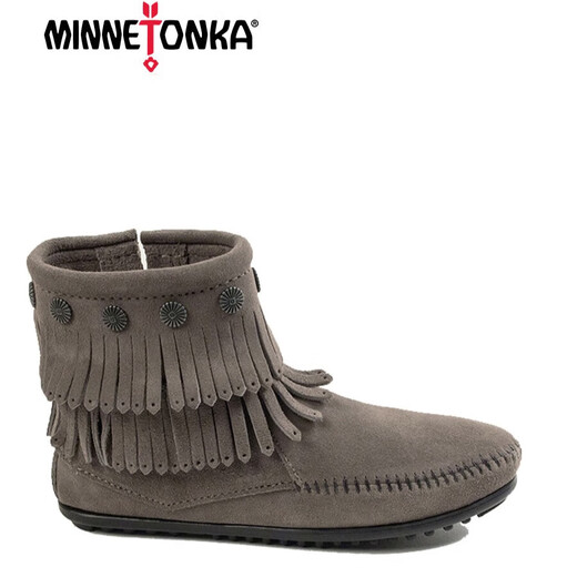
MINNETONKA mini Thangka tassel boots for women European and American style button decoration women's boots 691T-GRY-Gray 36