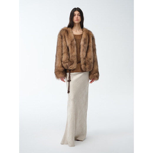 Fu Zhien Gone With the Wind Sagafurs Fro Fur Coat Women Mujeres hechas a mano Spray Smudge FURO CURCO DE PIRA V ARRielo Marrón M