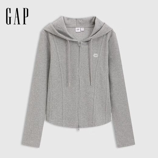 Gap Women's 2025 Spring New Logo Elastic Rib Zipper Hooded Long Sleeve T-Shirt Regular Top 729465
