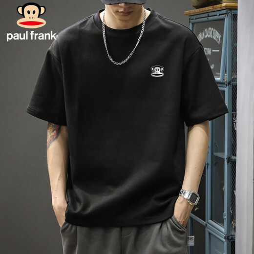 Big Mouth Monkey (paul frank) T-shirt men's summer pure cotton heavyweight short-sleeved men's loose casual inner layering shirt trendy men's hemp gray L