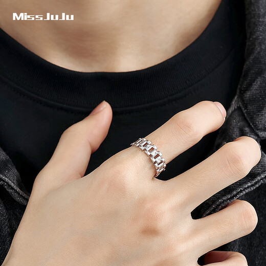 Miss JuJu pt950 platinum ring men's platinum wide strap ring fashion trendy brand ring adjustable live mouth adjustable 5.4-5.6 grams