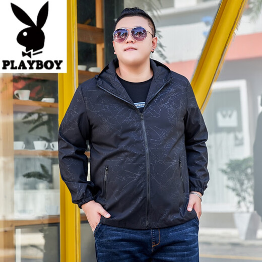 Playboy (playboy) printemps et automne veste à capuche mince veste masculine plus fat plus taille de sportswear lâches de vêtements pour hommes décontractés froids 826 printemps et automne noir 4xl (180-200jin [Jin est égal à 0,5 kg]))