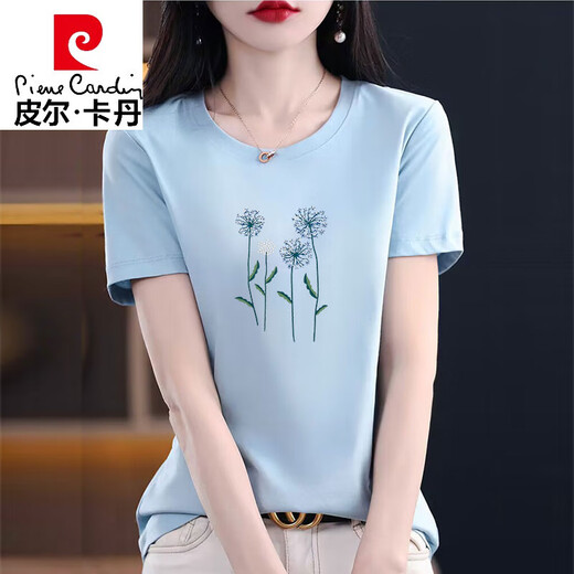 Pierre Cardin Cotton Kurzärärmelte T-Shirt für Frauen losen einfaches Temperament Alter reduzierende rosa T-Shirt-Hemd Sommer 2025 Neues Top 6172 Graupulver + 1xS080 Hellgurpur XL 120-135jin [Jin gleich 0,5 kg]