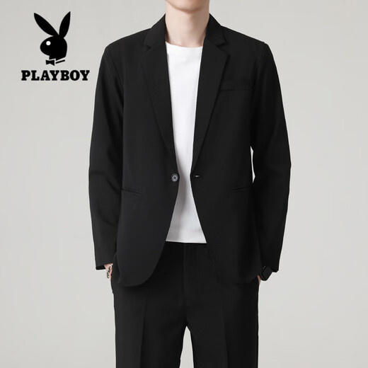 Playboy (PLAYBOY) non-iron shoulder pad small suit men's jacket spring and autumn Korean style loose business style casual suit top black M