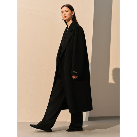 PEACEBIRD Women's Woolen Coat Master Zhen velvet series women's double-sided woolen winter coat fashion black S