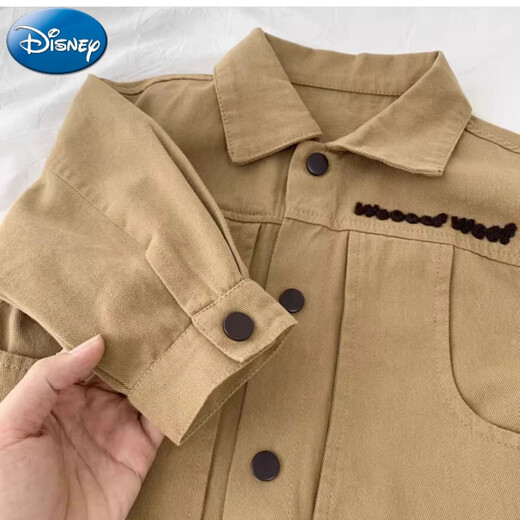 Chaqueta de Disney Boys Spring y Autumn 2025 New Children's Bear Jackets, pequeños y medianos tops casuales de niños, caqui oso 90