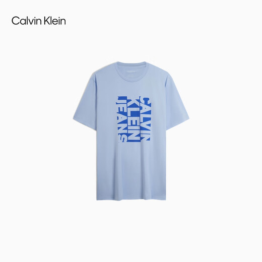 Calvin KleinJeans25春夏男士休闲通勤ck字母印花纯棉针织短袖T恤4RB832G CDN-海天蓝 L